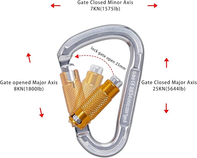 Auto Locking Rock Climbing Carabiner Clips, Heavy Duty Asymmetrical Carabiner Connector Used for Rappelling Rescue Outdoor Climbing, Mountaineer, Hammock, Camping-StrideForce Fitness