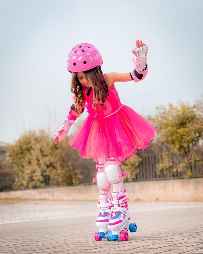 Simply Kids Knee and Elbow Pads with Wrist Guards, HardSoft Pad Tech. - CPSIA Certified Protective Gear Set - Inline Roller Skate Skateboard Bike Knee Pads for Kids Child Girls Boys Toddler Youth-StrideForce Fitness