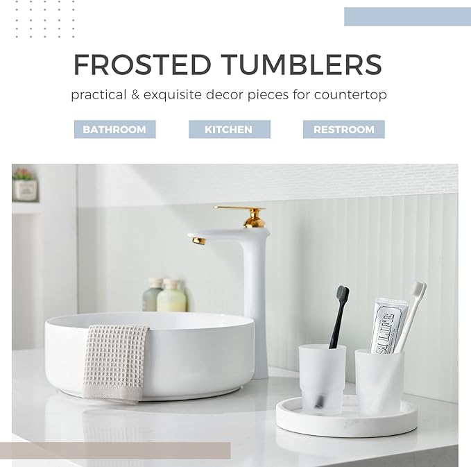 Glass Tumbler Cap 2 Pack, Aomasi Frosted Bathroom Rinsing and Mouthwash Cup, Toothbrush & Toothpaste Holder & Drinking for Glassware