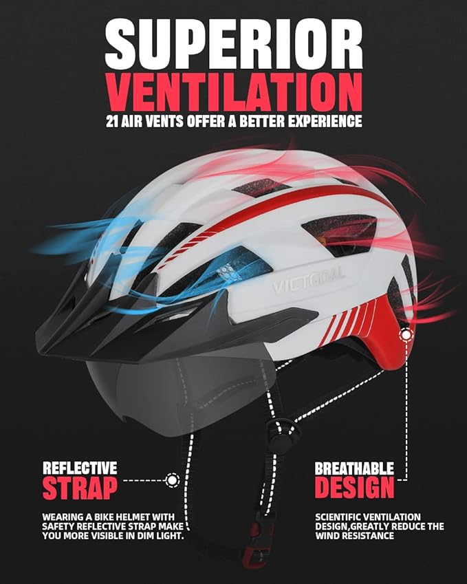 VICTGOAL Bike Helmet for Men Women with Led Light Detachable Magnetic Goggles Removable Sun Visor Mountain & Road Bicycle Helmets Adjustable Size Adult Cycling Helmets-StrideForce Fitness