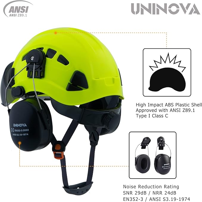 UNINOVA Arborist Helmet Forestry Helmet Chainsaw Helmet with Visor and Earmuffs,OSHA Safety Hard Hat Helmet for Logging Trimming Mowing Climbing Tree Service Garden Work-StrideForce Fitness