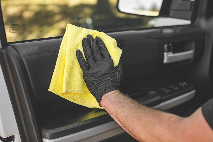 The Rag Company - Standard Waffle Weave Microfiber Towels (3-Pack) Detailing, Window, Glass and Drying, Wax & Polish, Lint-Free, Streak-Free, 370gsm, 16in x 16in, Yellow-StrideForce Fitness