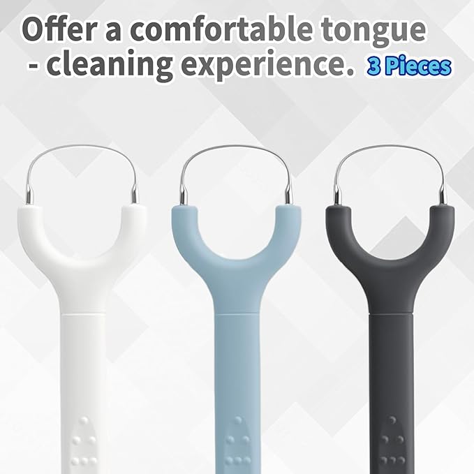 3-Pack Colorful Tongue Scraper for Adults, Stainless Steel, Metal Tongue Brush for Bad Breath, Oral Hygiene Tool, Easy to Use & Portable
