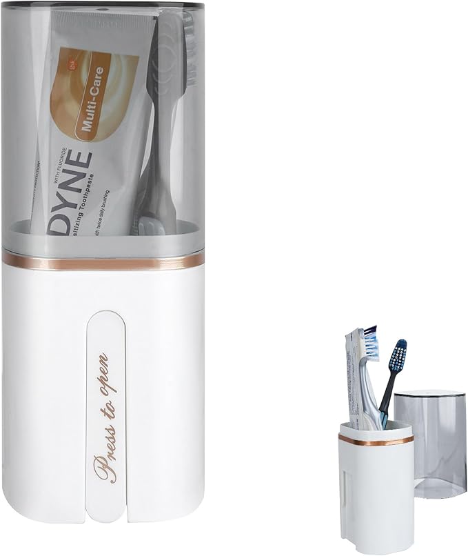 Toothbrush Travel Case, Portable Toothbrush Toothpaste Container with Mouthwash Cup, Wall Mounted Toobrushbrush Holder for Bathroom, Camping, Gym (White)