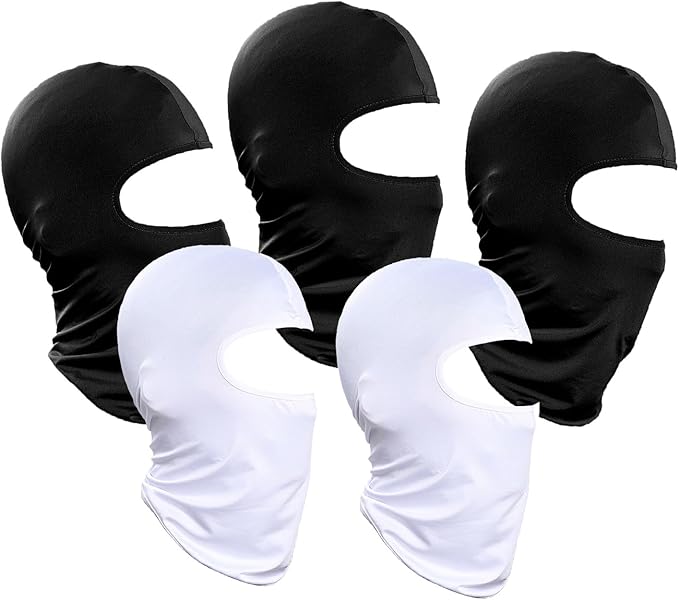 5 Pack of Balaclava Headgear, Outdoor Men's and Women's Ski Caps, Mask, Airsoft Gun, Motorcycle Cover, Helmet (Black, White)-StrideForce Fitness