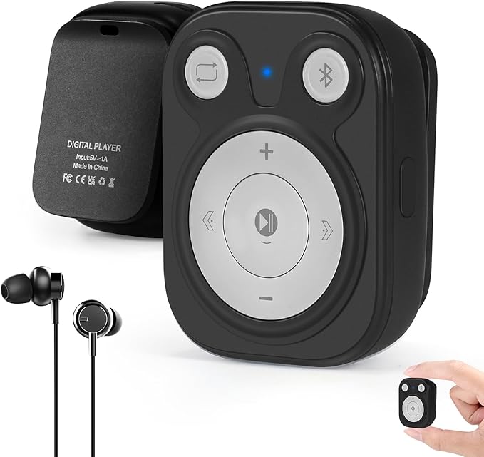 Clip MP3 Player: Bluetooth 5.3, Earphones Included, 15 Hours Battery Mini Music Player, 1000+ Songs Storage, No Phone Needed, Portable Music Players for Sports, Reading, Learning (64GB-Black)-StrideForce Fitness