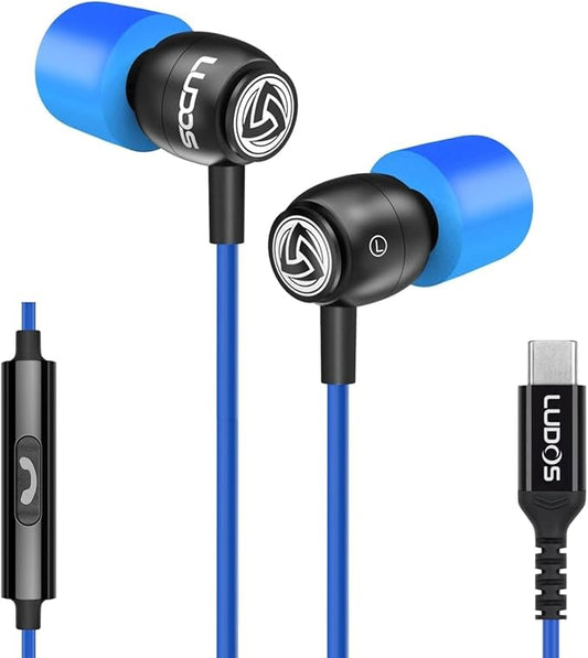 LUDOS Clamor USB C Headphones for iPhone 16 15 Pro Max Plus iPad Pro, 5 Years Warranty, USB-C Earbuds for Samsung Galaxy S24 S23 Ultra S22 S21 FE S20 A55 A54 A53, USB Type C Earphones - Blue-StrideForce Fitness