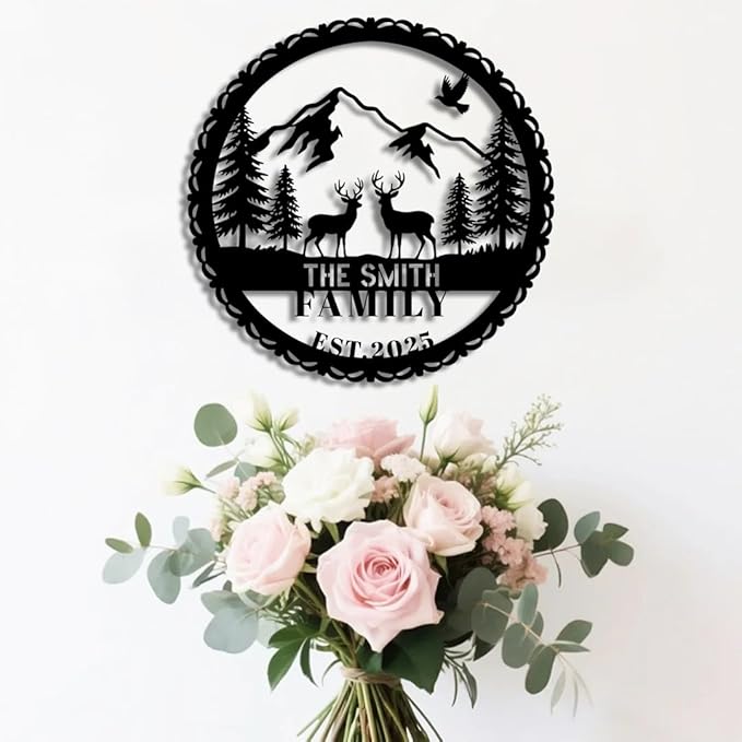 Personalized Forest Deer Metal Name Sign | Custom Metal Signs | Family Wall Art & Split Letter Name | Wedding Gift & Anniversary | Indoor Decor Gift for Women, Men, Wife, Parents, Couple-StrideForce Fitness