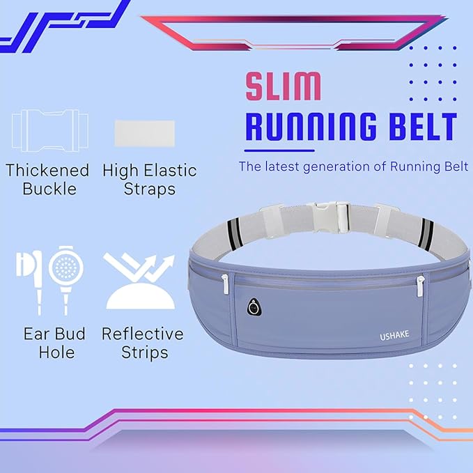 USHAKE Slim Running Belt, Workout Fanny Pack for Men Women,Exercise Waist Pack for Apple iPhone Holder, Runner Belt for Running Walking Cycling Camping Gym Dark Blue-StrideForce Fitness