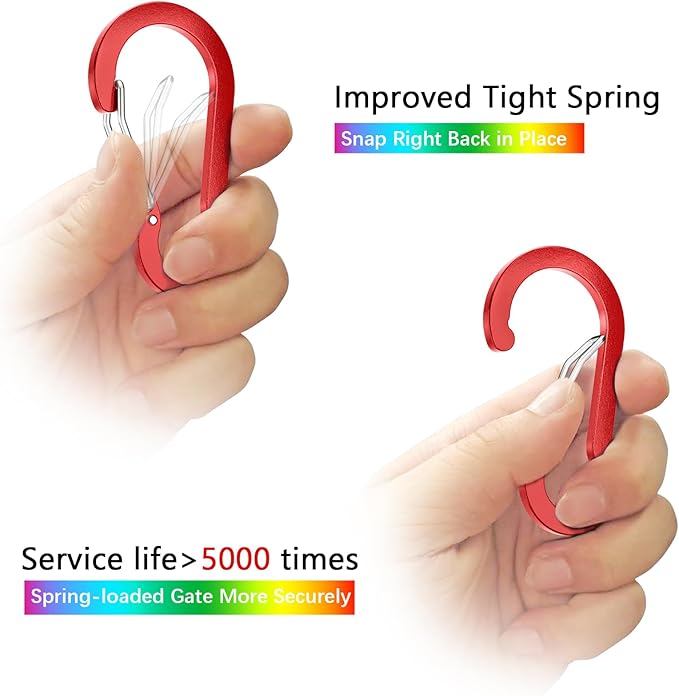 sprookber 3.2 Inch Aluminum Carabiner Clips D Ring, Caribeaner Spring Snap Hook with Keychain for Camping, Hiking, Gym & Outdoor Gear, Set of 10-StrideForce Fitness