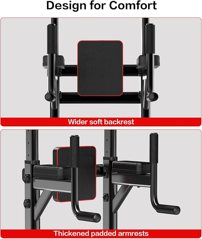 Power Tower Height Adjustable 59”-90” Dip Station Pull Up Bar Multi-Function for Home Gym Fitness Workout Exercise Equipment Strength Training-StrideForce Fitness