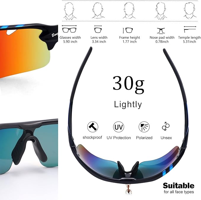 BangLong Polarized Sports Sunglasses Cycling Sun Glasses for Men Women with 5 Interchangeable Lenes for Running Baseball Golf-StrideForce Fitness