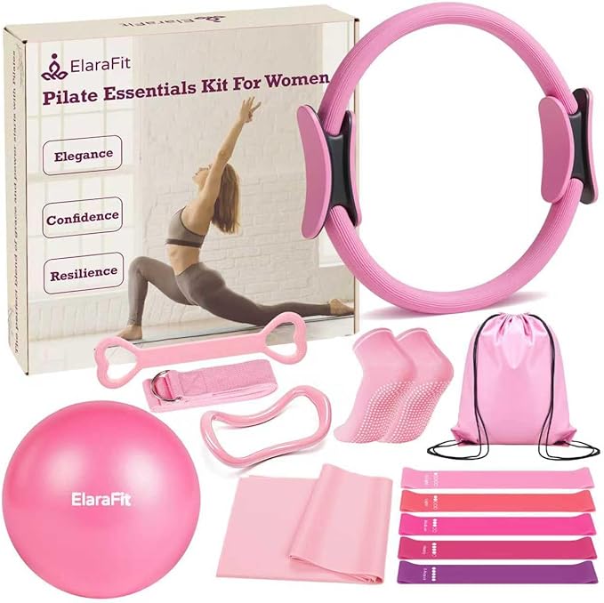 Home Pilates Kit for Women Pilates Equipment Ring and Ball Set Magic Circle Hoop with 5 Resistance Bands Compact Toning Fitness Essentials Starter Set Accessories-StrideForce Fitness