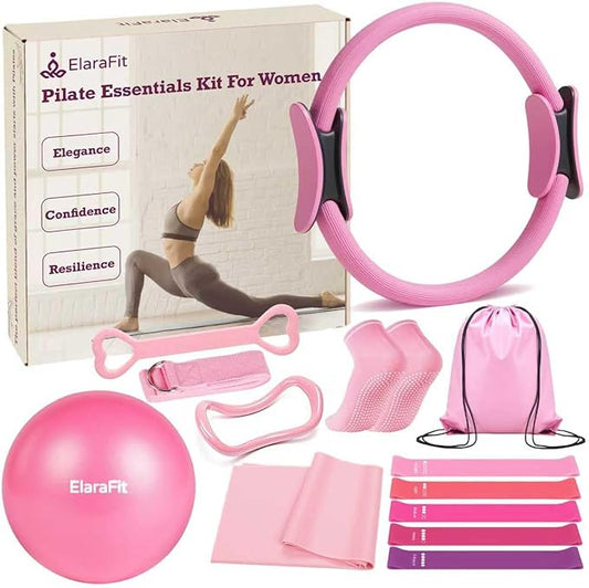 Home Pilates Kit for Women Pilates Equipment Ring and Ball Set Magic Circle Hoop with 5 Resistance Bands Compact Toning Fitness Essentials Starter Set Accessories-StrideForce Fitness