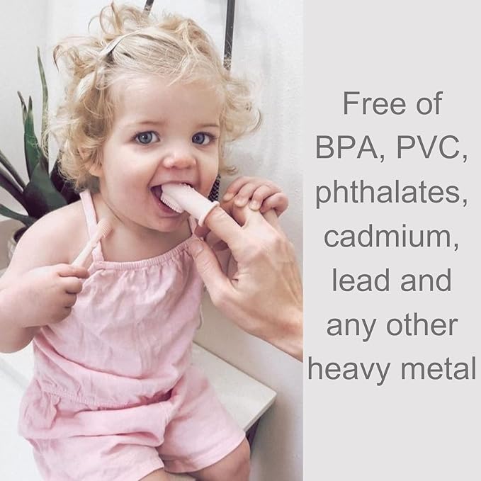 Ali+Oli Oral Care Set for Baby (Ivory) Includes Dual-Sided Baby Finger Toothbrush x 2, Tongue Scraper for Baby, Protective Case, BPA, Phthalate, and PVC Free, Food-Grade Baby Care Products for Infants