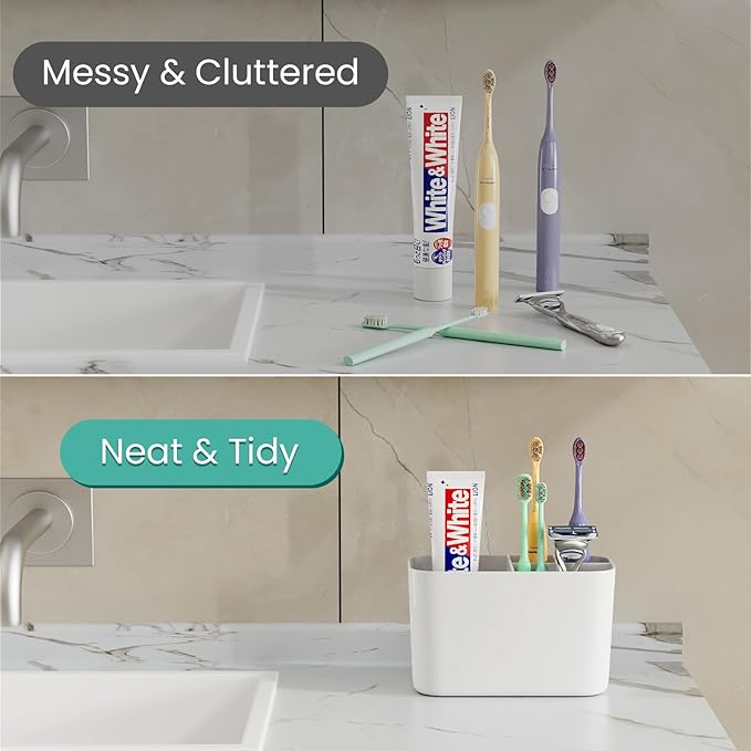 Wall Mounted Electric Toothbrush Holder, 5 Slots Clear Tooth Brush and Paste Holder for Bathroom, Cute Kids Toothbrush Holders and Toothpaste Accessories(White)