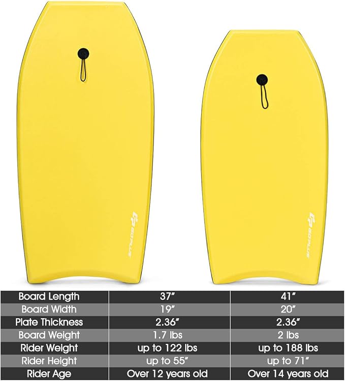 Goplus 41''/37''/33'' Lightweight Body Board for Beach, Surf Board with EPS Core, XPE Deck, HDPE Slick Bottom, Wrist Leash, Bodyboard for Kids Adults Surfing-StrideForce Fitness