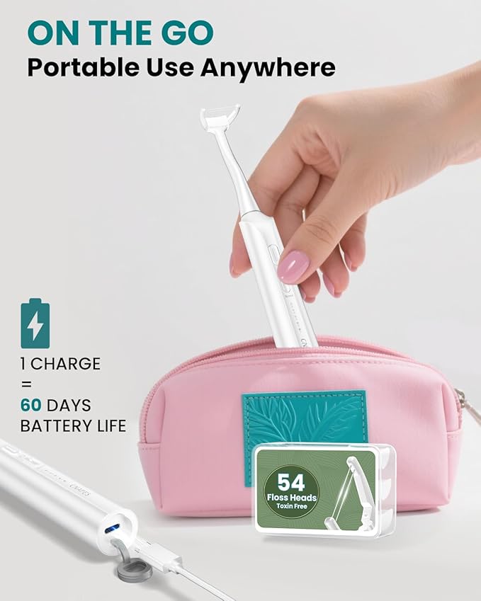 Electric Flosser for Teeth & Adults with 54 Refill Heads + 5 Speeds, Gentle Gliding Floss for Sensitive Gum Care,Water Flosser Alternative, Sonic Oscillation Deep Clean