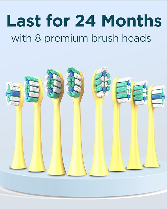 Rtauys M5 Sonic Electric Toothbrush for Adults and Kids - Rechargeable Electric Toothbrush Kids Ages 12+ and Adults with 8 Brush Heads & Travel Case, 120 Days Battery Life - Yellow