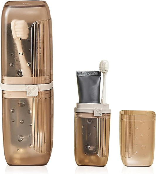 Travel Toothbrush Case & Holder - 2-in-1 Portable Toothbrush Organizer with Cover, Electric Toothbrush Travel case - Toothbrush Holders Travel Case for Camping, Business Trips, Dorm (Light Brown)
