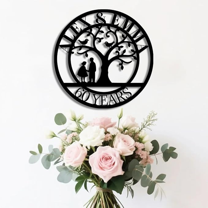 Tree of Life Metal Name Sign | Custom Metal Signs | Personalized Wall Art | Wedding Gift Indoor Decor Gift for Women, Men, Wife, Parents, Couple-StrideForce Fitness