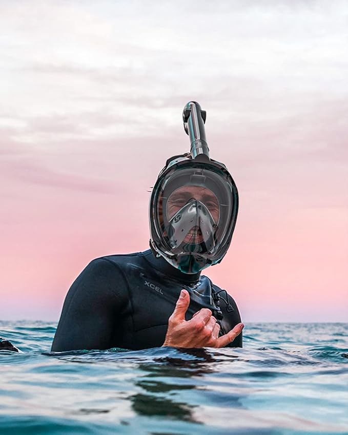 QingSong Full Face Snorkel Mask for Adults, Snorkeling Gear with Camera Mount, 180 Degree Panoramic View Snorkel Set Anti-Fog Anti-Leak-StrideForce Fitness