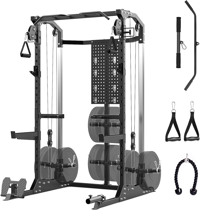 Power Cage, Squat Rack with Cable Crossover and Dual Independent Pulley System, 2000LB Capacity Workout Cage with More Training Attachments, Power Rack for Home Gym-StrideForce Fitness