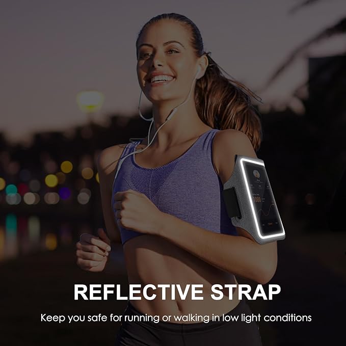 GUZACK Running Armband Case for iPhone 16/15/14/13/12/11 Pro Max, Galaxy S25/S24/S23/S22, Universal Cell Phone Arm Holder with Key Pocket & Card Slot, Gray-StrideForce Fitness