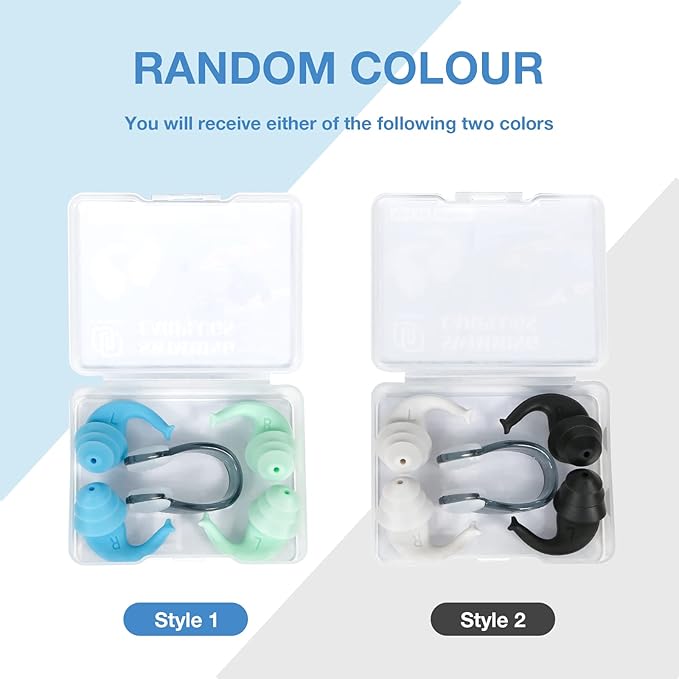 LYSIAN Reusable Swimmer Earplugs for Women Men 2 Pairs with Nose Clip, Water Proof Silicone Ear Plugs for Summer Swimming, Showering, Surfing, Water Sports and Sleeping-StrideForce Fitness