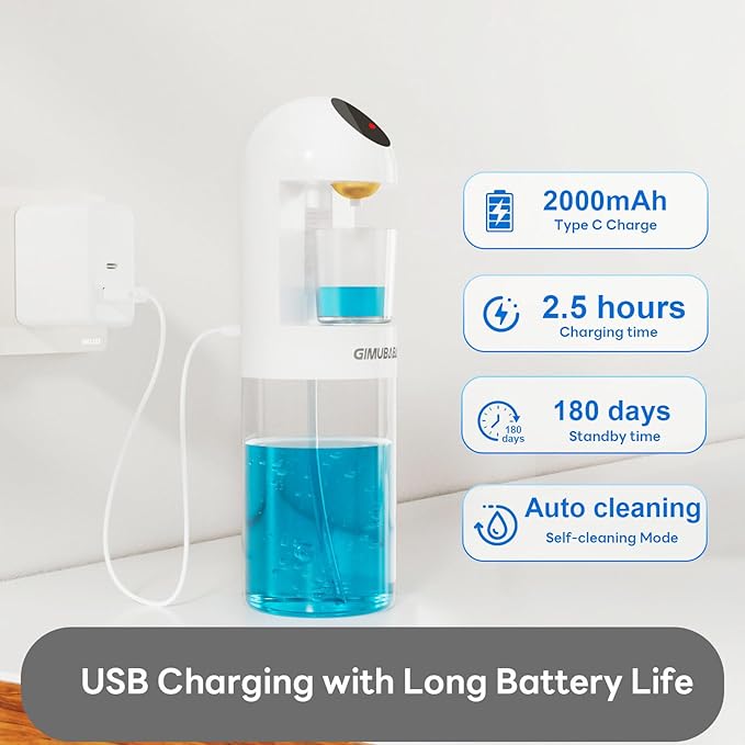 Upgraded Automatic Mouthwash Dispenser with 4 Dispensing Levels for Bathroom-GIMUBABA Smart Mouth Wash Dispenser Sets with 20.3 FL Oz Container,2 Cups & Wall Mount Accessories for Kids & Family,White
