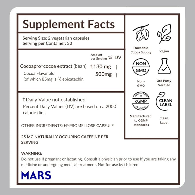 CocoaVia Cardio Health Supplement, 30 Day, 500mg Cocoa Flavanols, Support Heart Health, Boost Nitric Oxide, Blood Circulation, Energy, Vegan, Dark Chocolate, 60 Capsules-StrideForce Fitness