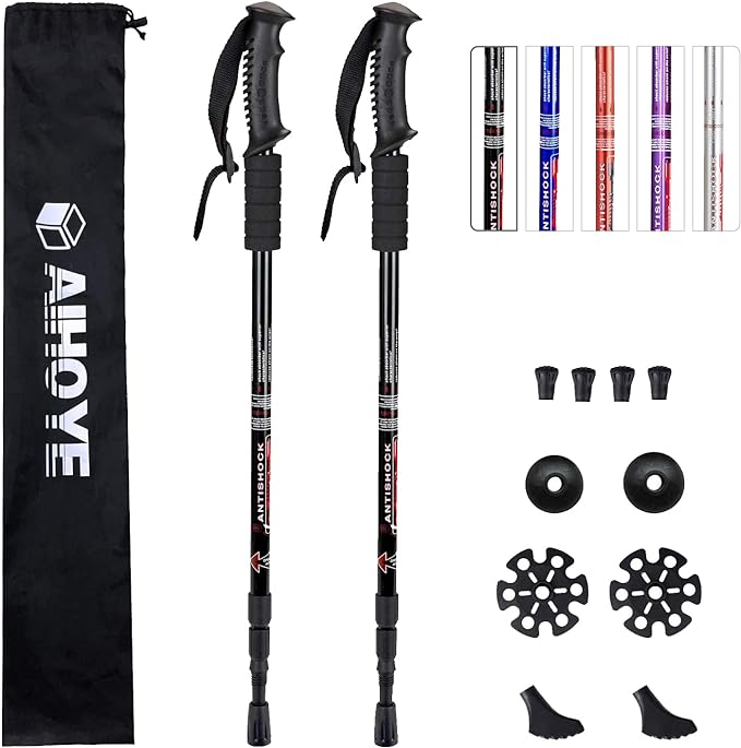 Aihoye Hiking Trekking Poles, 2 Pack Collapsible, Lightweight, Anti Shock, Walking Sticks, Adjustable Hiking Pole for Men and Women-StrideForce Fitness