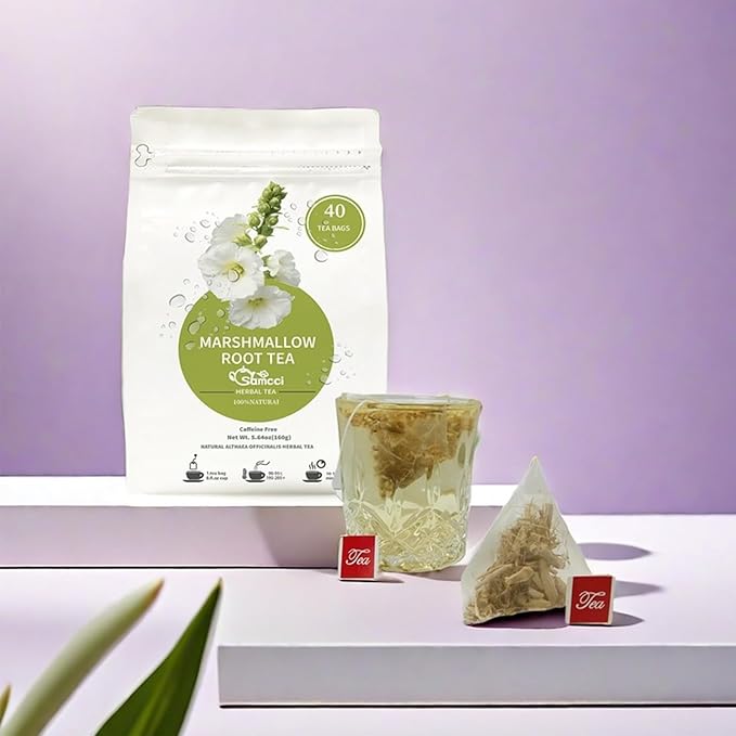 Samcci - Marshmallow Root Tea, 2g x 40 Tea Bags -100% Natural & Pure Dried Cut & Sifted Althaea Officinalis - No Sugar - No Caffeine - No Gluten - Vegan - Support Digestion & Respiratory-StrideForce Fitness