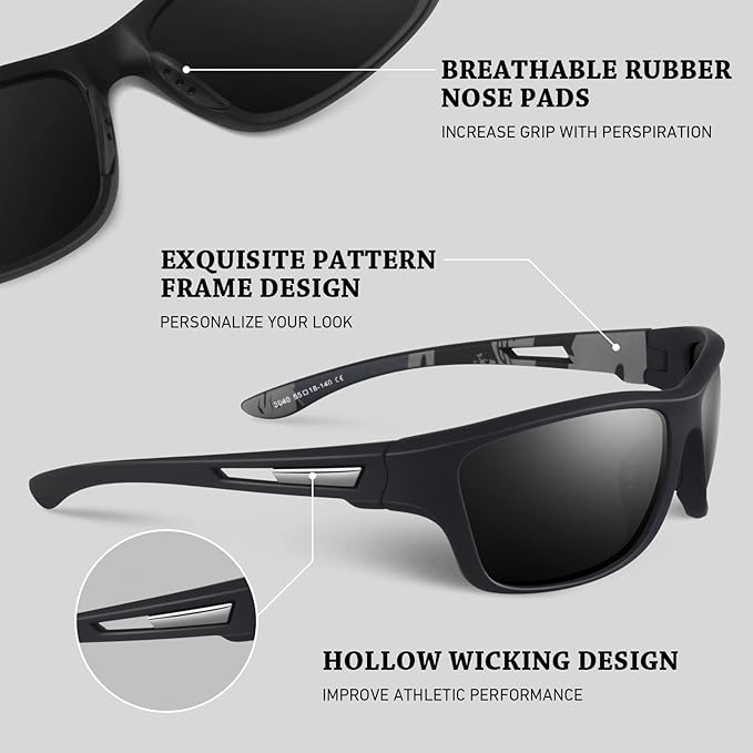 Polarized Sports Sunglasses for Men Women,Fishing Driving Rectangular Goggles UV400 Protection-StrideForce Fitness