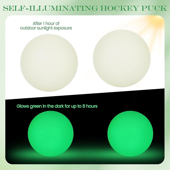Elcoho Ice Hockey Puck, Glow in The Dark Party Pucks, Green Floor Puck Bulk with Drawstring Bag for Youth Adults Outdoor Indoor Sports Games Practicing & Training-StrideForce Fitness