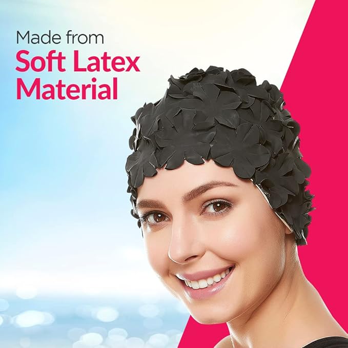 BEEMO Floral Petal Ladies Bathing Swim Cap Women Retro Swim Hat Long/Short Hair-StrideForce Fitness