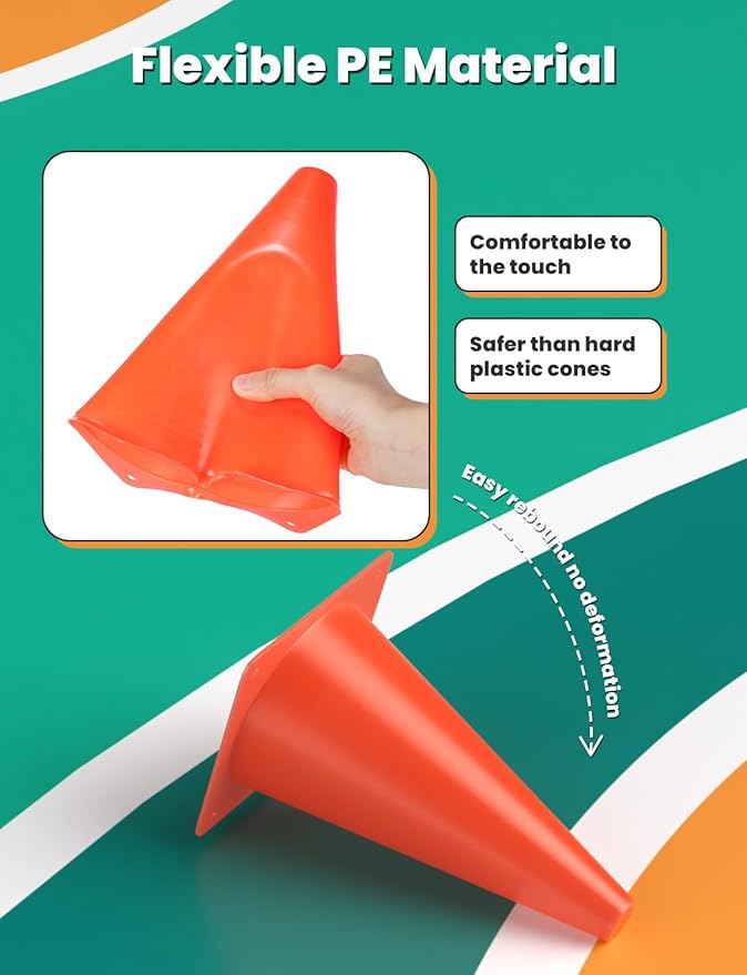 GHB Soccer Cones 7" 9" of 12 24 Pack Disc Soccer Sport Cones Training Field Marker Agility Cones for Basketball, Coaching, Practice Equipment Includes Drills Guide-StrideForce Fitness
