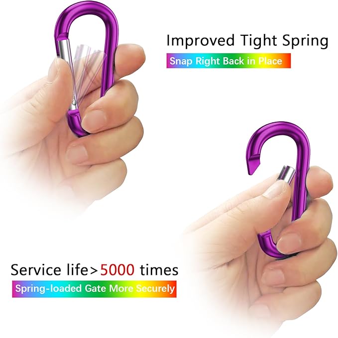 sprookber 3" Aluminum Carabiner D Ring, Caribeener Clips, Spring Snap Hook for Keychain Clip, Set of 10-StrideForce Fitness
