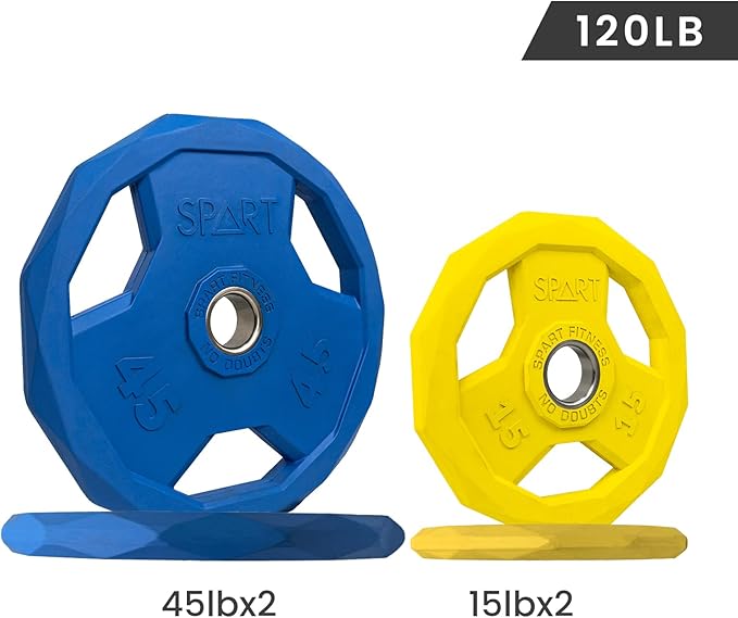 SPART Color Coded Weight Plate 2-Inch Rubber Coated Olympic Grip Plate for Barbell, Solid Cast Iron Weight Plates for Strength Training, Weightlifting, Crossfit, Home Gym, 2.5LB/5LB/10LB/25LB/35LB/45LB, Pair-StrideForce Fitness