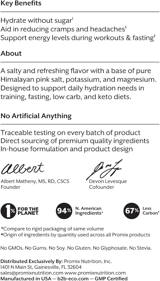 ProMix Nutrition Electrolytes Powder Hydration Packets - Himalayan Pink Salt, Magnesium, Potassium, Vitamin C - Salted Watermelon, Lightly Sweetened - 30 Servings (Pack of 30)-StrideForce Fitness