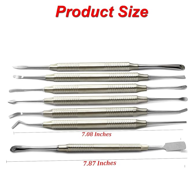 MEDSPO Professional Dental Instruments Osteotome Periotome Luxating Elevator Implant | Orthodontic PDL Teeth | Surgical Root Extraction Spreading (Periosteal Elevator Set of 7)