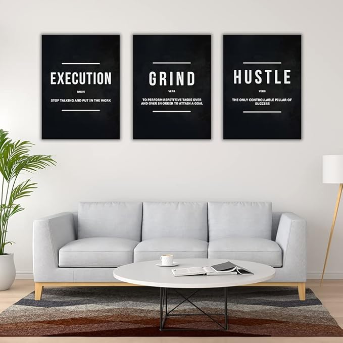 Success Canvas Painting Wall Art Quote Motivational Wall Art Execute Wall Decor 3 Pieces Black Poster Positive Inspirational Framed Artwork Prints Picture for Living Room Office 48''Wx 24''H-StrideForce Fitness