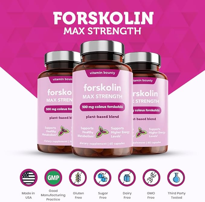 Vitamin Bounty Forskolin Maximum Strength for Weight Loss - Natural Coleus Forskohlii Root Extract Supplement - 20% Standardized Forskolin Powder - Weight Management Support - 60 Capsules-StrideForce Fitness