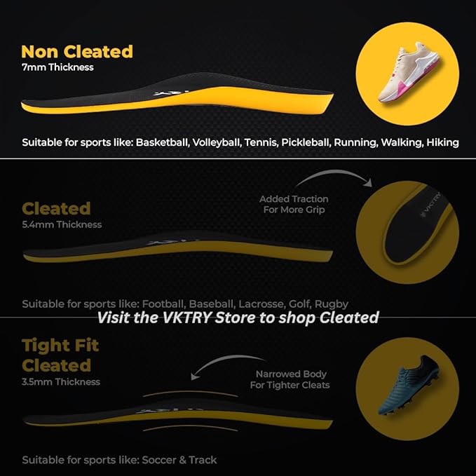 VKTRY Gold for Non-Cleated Shoes - Carbon Fiber Performance Insoles - Customized Athletic Inserts for Sports Basketball Volleyball Running & More | Shock Absorption US M10.5-11, W12.5-13, <120lbs-StrideForce Fitness