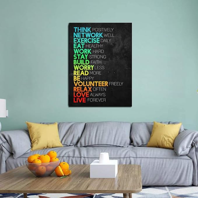 Motivational Canvas Wall Art Think Positively Mindset -Inspirational Office Wall Art Poster Quotes - Canvas Artwork Picture Print Framed for Home Office Bathroom Bedroom Wall Decor -12"x16"-StrideForce Fitness