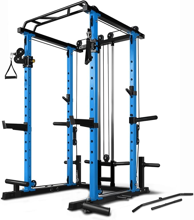 RitFit Multi-Function Squat Rack Power Cage PPC03 with Cable Crossover System, 1000LBS Capacity Power Rack and Packages with Optional Weight Bench, Barbell Weight Set, for Garage Workout & Home Gym-StrideForce Fitness