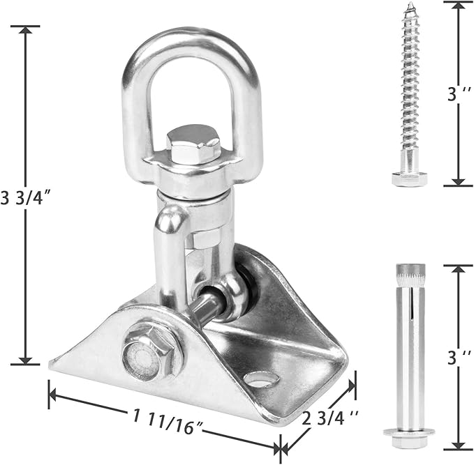 Heavy Duty Swing Hangers for Wooden Sets 2000 LB Capacity Hammock Hanger 360 Swivel Stainless Steel Swing Hardware Accessories 2 Packs for Porch Playground Yoga Heavy Bag-StrideForce Fitness