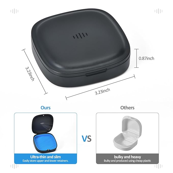 Retainer Case Slim Aligner Case with Vent Holes Removable Inner Tray Silicone for Easy Cleaning (1Pack Black Blue)