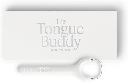 TheTongueBuddy™ Effective Tongue Scraper for Adults - Ergonomic Tongue Cleaner Promotes Fresher Breath, Travel-Friendly Beauty and Personal Care Essential (Smoke White)