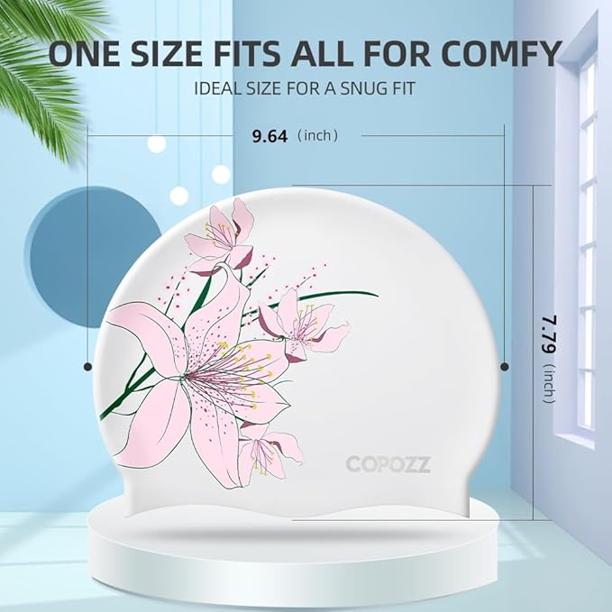 COPOZZ Stylish Silicone Swim Cap for Women – Comfortable, Durable, and Hair-Protecting Design-StrideForce Fitness